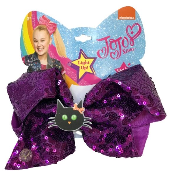Jojo Siwa Halloween Hair Bow Clip Purple Sequin Cat Light Up LED Ribbon Girls 6" - Picture 1 of 6
